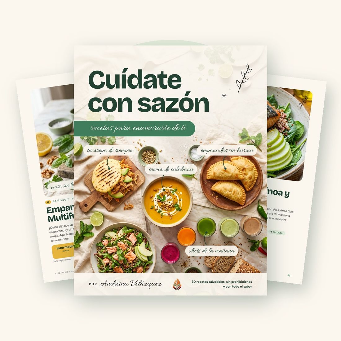 Portada y páginas interiores del libro Cuídate con sazón